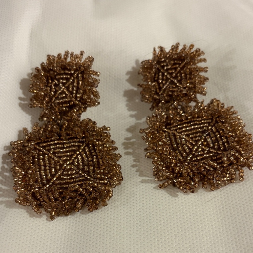 Mud Pie Beaded Double-Drop Statement Earrings - Bronze